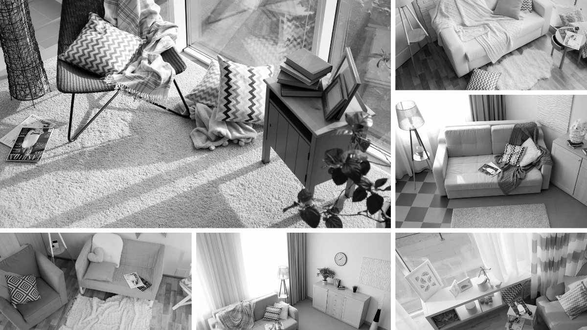 Verschiedene Bilder, die von Sicherheitskameras in einem Haus aufgenommen wurden