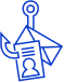 blaues Umriss-Symbol eines Angelhakens, an dem sich Personalausweise verfangen haben