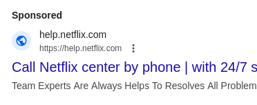 sponsored search result for Netflix